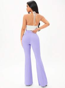 SHEIN SXY Solid Flare Leg Trousers - Lilac Purple - View 2