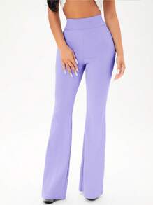 SHEIN SXY Solid Flare Leg Trousers - Lilac Purple - View 4