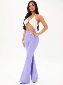 SHEIN SXY Solid Flare Leg Trousers - Lilac Purple - View 5