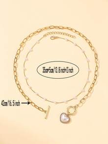 2 cái/bộ Của phụ nữ Qủa tặng Dây chuyền Đúng mốt Trân châu & Hình trái tim Vòng cổ hợp kim Bộ Đối với Kỳ nghỉ Món quà - Nhiều màu - Xem 3