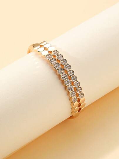 1 chiếc vòng tay nữ hình lục giác mạ vàng đính đá Zirconia, quà tặng.