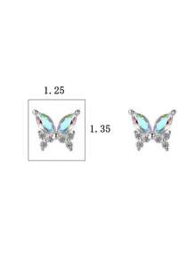 1pair Fashionable Butterfly & Cubic Zirconia Decor Silver Stud Earrings For Women For Gift Holiday