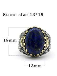 OHMMHO 1 Máy Tính S925 Bạc Nhẫn Nam Tự Nhiên Xanh Chalcedony Đá & Phong Cách Thổ Nhĩ Kỳ Phổ Thiết Lập, quà Tặng Giáng Sinh - Màu xanh lam - Xem 5