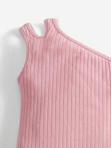 SHEIN Toddler Girls One Shoulder Ribbed Knit Romper - Baby Pink - View 3