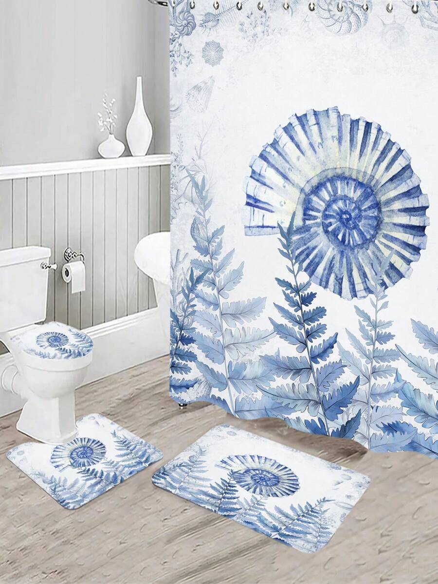 1入組樹葉印花浴室毯或1入組浴簾 - 彩色 - 查看 1