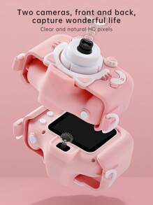 Digital Small SLR Camera With Front And Rear High-Definition Dual-Camera Cartoon Cat Mini Photo And Video Camera, No Memory Card Reader - Pink - View 3