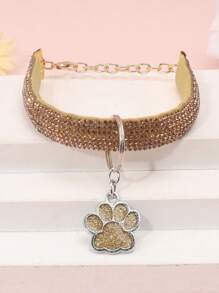 1pc Fashionable & Elegant Pet Paw Print Pendant Necklace With Rhinestones, Suitable For Cats And Dogs To Wear At Home And Outdoors, Can Be Used As Pet Accessories - Yellow - View 2