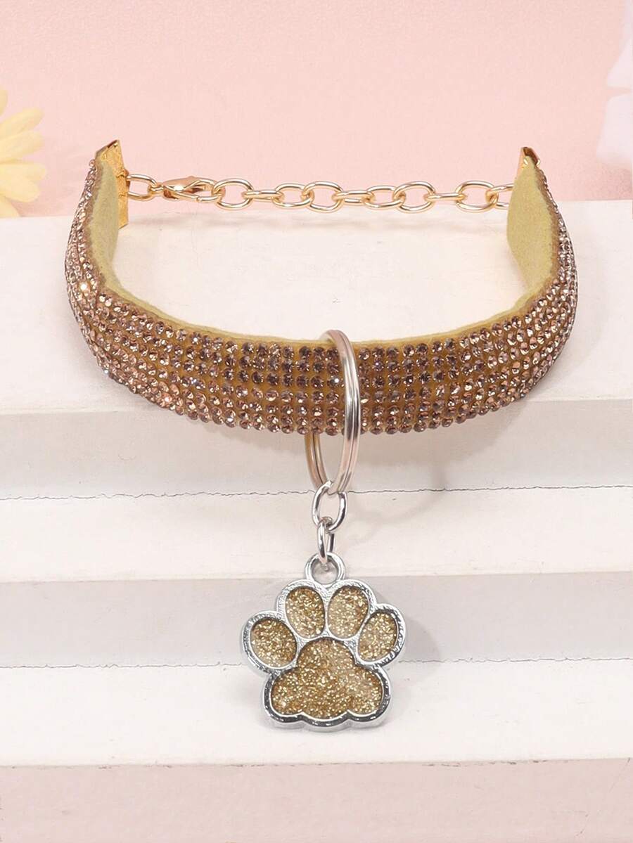 1pc Fashionable & Elegant Pet Paw Print Pendant Necklace With Rhinestones, Suitable For Cats And Dogs To Wear At Home And Outdoors, Can Be Used As Pet Accessories