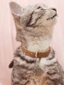 1pc Fashionable & Elegant Pet Paw Print Pendant Necklace With Rhinestones, Suitable For Cats And Dogs To Wear At Home And Outdoors, Can Be Used As Pet Accessories - Yellow - View 5
