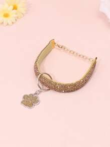 1pc Fashionable & Elegant Pet Paw Print Pendant Necklace With Rhinestones, Suitable For Cats And Dogs To Wear At Home And Outdoors, Can Be Used As Pet Accessories - Yellow - View 7