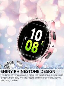 二合一水鑽裝飾殼套和屏幕保護膜兼容三星手錶 - 粉色 - 查看 3