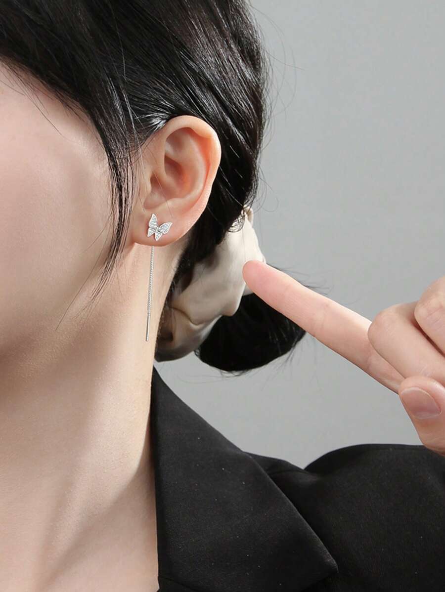 CVNANA 1雙時尚銅蝴蝶裝飾耳線適合女士適用於日常 - 銀色 - 查看 1