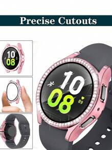 二合一水鑽裝飾殼套和屏幕保護膜兼容三星手錶 - 粉色 - 查看 8