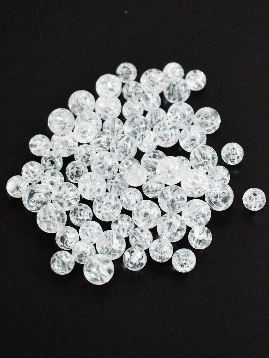 Yiwu Qiyou Accessories Co., LTD 50 piezas/paquete Cuentas redondas transparentes de 8-10mm con efecto craquelado, blanco - Blanco - Ver 1