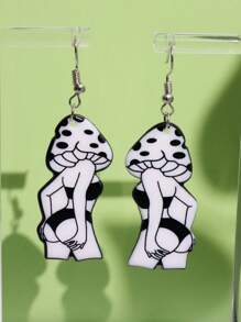 1雙時尚蘑菇耳墜適合女士日常裝飾 - 黑與白 - 查看 1