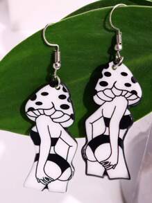 1雙時尚蘑菇耳墜適合女士日常裝飾 - 黑與白 - 查看 6