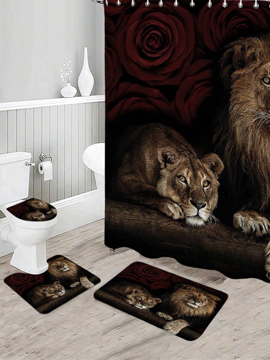 1入 Lion 數字print淋浴簾或地墊 - 彩色 - 查看 1