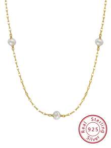 1 件时尚仿珍珠装饰银项链，适合女士日常装饰婚礼珠宝新娘珠宝 - 金黃色 - 查看 1