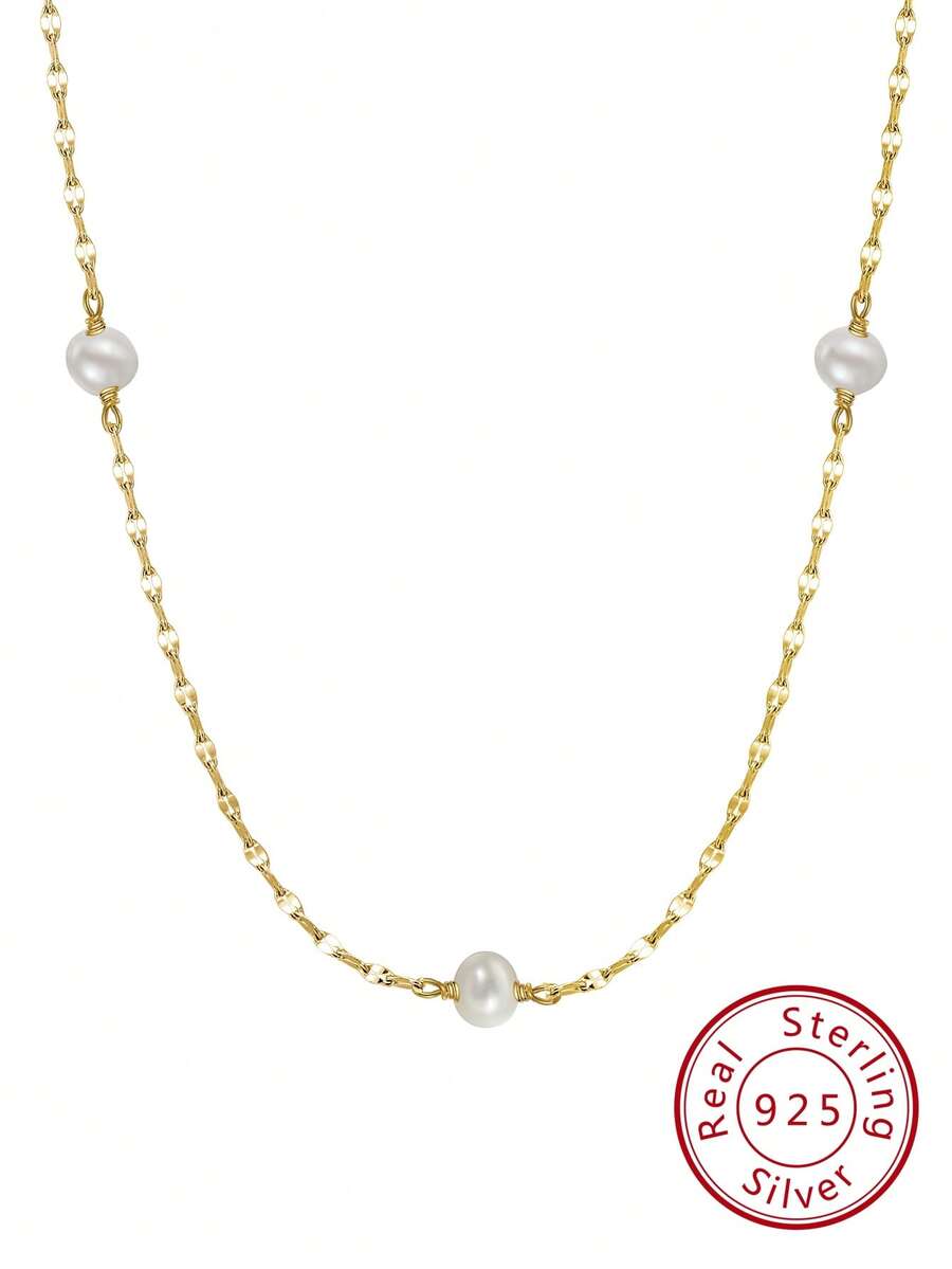 1 件时尚仿珍珠装饰银项链，适合女士日常装饰婚礼珠宝新娘珠宝 - 金黃色 - 查看 1