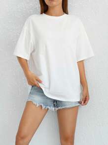 SHEIN EZwear Floral & Slogan Graphic Drop Shoulder Tee