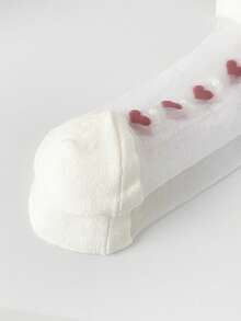 1雙女性愛心圖案休閒中筒襪適用於日常 - 白色 - 查看 3