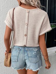 Calvaya Button Back Batwing Sleeve Tee - Apricot - View 1