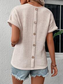 Calvaya Button Back Batwing Sleeve Tee - Apricot - View 6