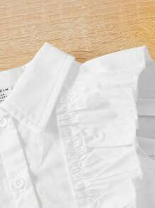 SHEIN Baby Girl's Casual Simple Ruffle Trim Flare Sleeve Blouse, Perfect For Summer - White - View 4