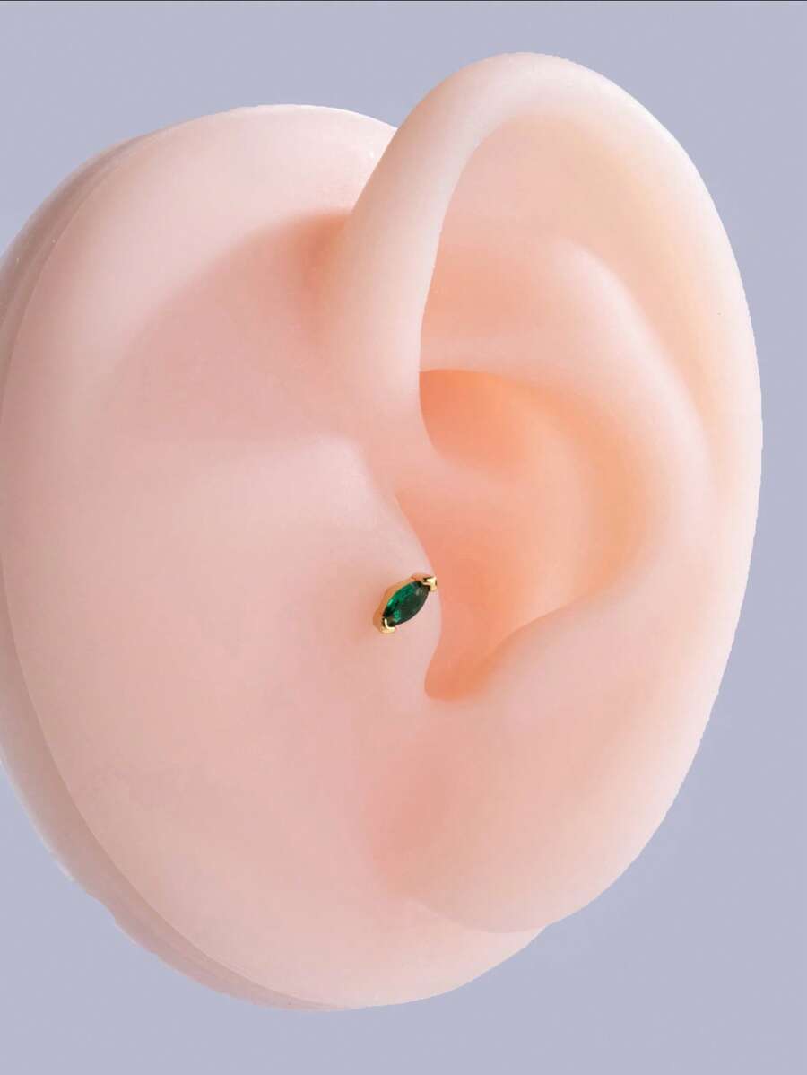 1pc Punk Stainless Steel Oval Cubic Zirconia Decor Stud Earring For Women For Daily Decoration - Yellow Gold - View 1