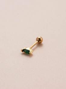 1pc Punk Stainless Steel Oval Cubic Zirconia Decor Stud Earring For Women For Daily Decoration - Yellow Gold - View 2