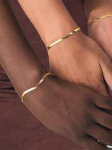 ORSA JEWELS 1pc Fashionable Minimalist Silver Bracelet For Women For Daily Decoration - Yellow Gold - View 4