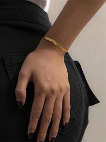 ORSA JEWELS 1pc Fashionable Minimalist Silver Bracelet For Women For Daily Decoration - Yellow Gold - View 5