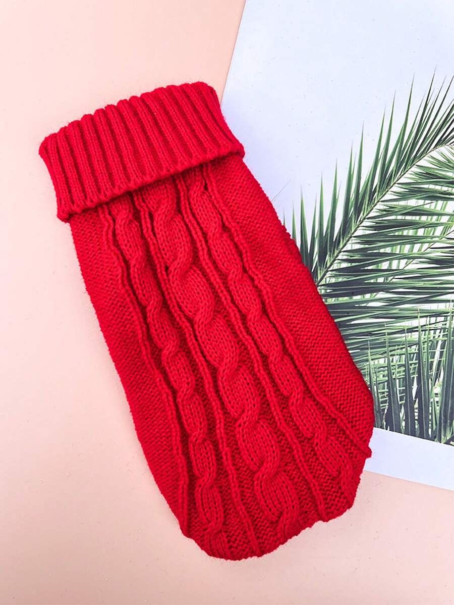 1pc Solid Color Pet Sweater For Dog And Cat For Spring - Red - View 1