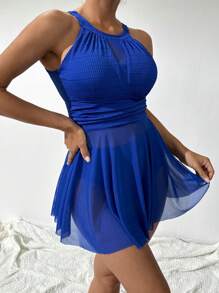 SHEIN Plain Tankini Summer Beach - Blue - View 5