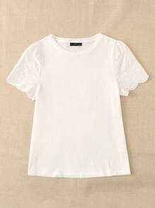 SHEIN LUNE Plus Eyelet Embroidery Scallop Trim Tee