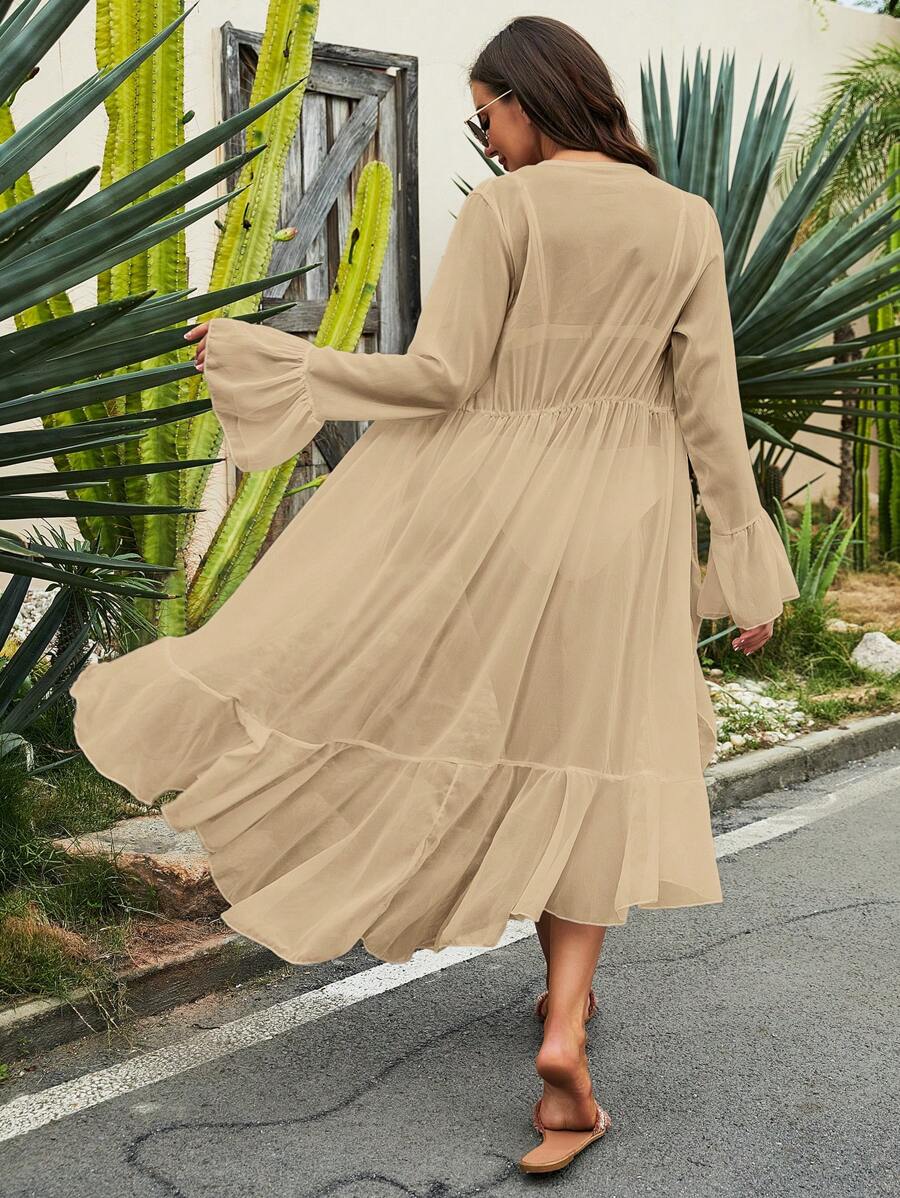 SHEIN Swim Kimono de manga con volante bajo con fruncido