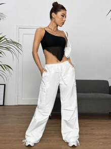 SHEIN BAE Top de un hombro bajo asimétrico crop de malla - Negro - Ver 7