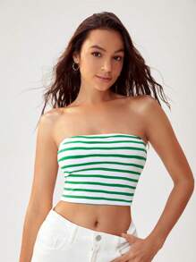 SHEIN BASICS Áo nữ Sọc Giải trí - màu xanh lá - Xem 1