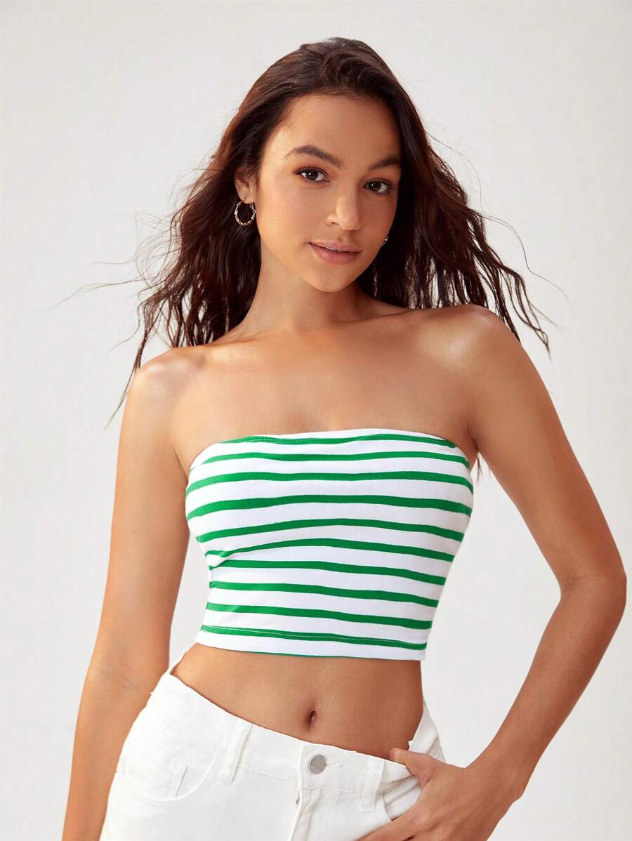 SHEIN BASICS Áo nữ Sọc Giải trí - màu xanh lá - Xem 1