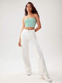 SHEIN BASICS Áo nữ Sọc Giải trí - màu xanh lá - Xem 4