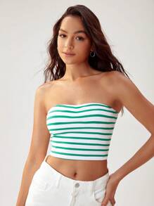 SHEIN BASICS Áo nữ Sọc Giải trí - màu xanh lá - Xem 5