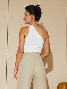 One Shoulder Knit Top - White - View 2
