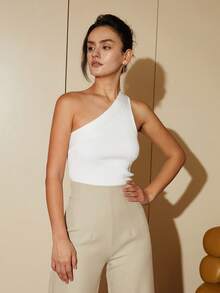 One Shoulder Knit Top - White - View 6
