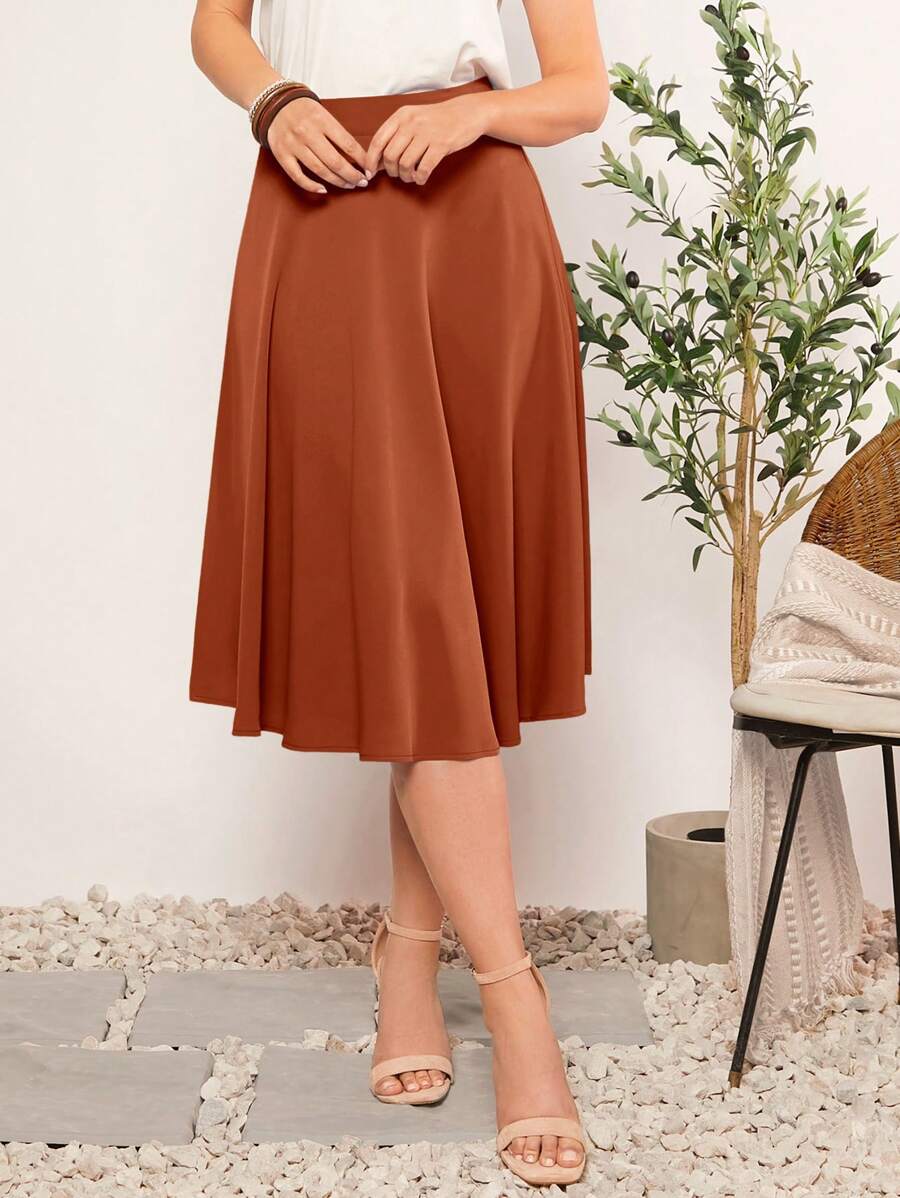 SHEIN Clasi 素色喇叭下擺半身裙 - 亮橙色 - 查看 1