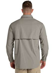 Men Solid Zipper Detail Button Up Shirt - Grey - View 2