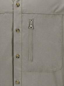 Men Solid Zipper Detail Button Up Shirt - Grey - View 5