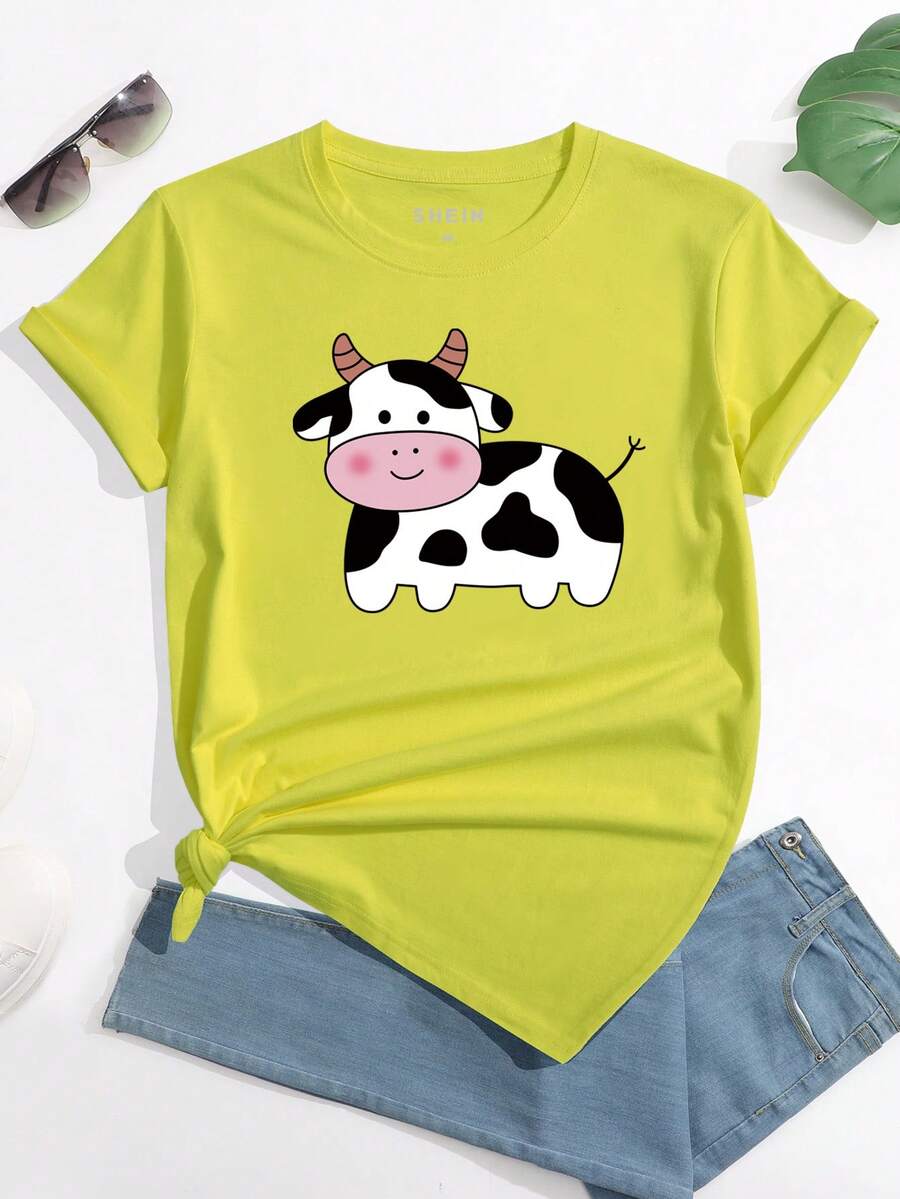 SHEIN LUNE Áo thun nữ Hoạt hình Giải trí - Màu xanh chanh - Xem 1