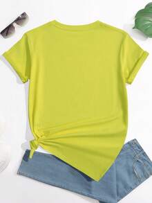 SHEIN LUNE Áo thun nữ Hoạt hình Giải trí - Màu xanh chanh - Xem 2