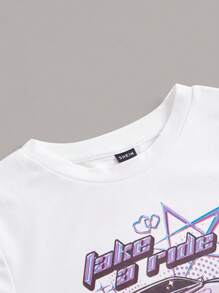 SHEIN ICON Bikercore Car & Letter Graphic Crop Tee - Purple - View 4