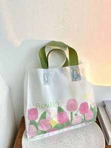 5 cái Túi Shopper Chữ & Đồ Họa Hoa Nhựa - Hồng - Xem 2